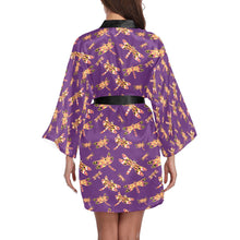 Load image into Gallery viewer, Gathering Yellow Purple Long Sleeve Kimono Robe Long Sleeve Kimono Robe e-joyer 
