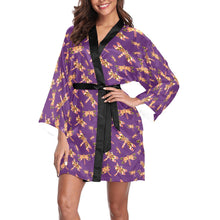 Load image into Gallery viewer, Gathering Yellow Purple Long Sleeve Kimono Robe Long Sleeve Kimono Robe e-joyer 
