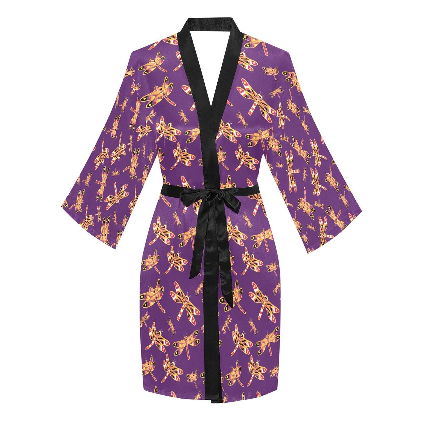 Gathering Yellow Purple Long Sleeve Kimono Robe Long Sleeve Kimono Robe e-joyer 
