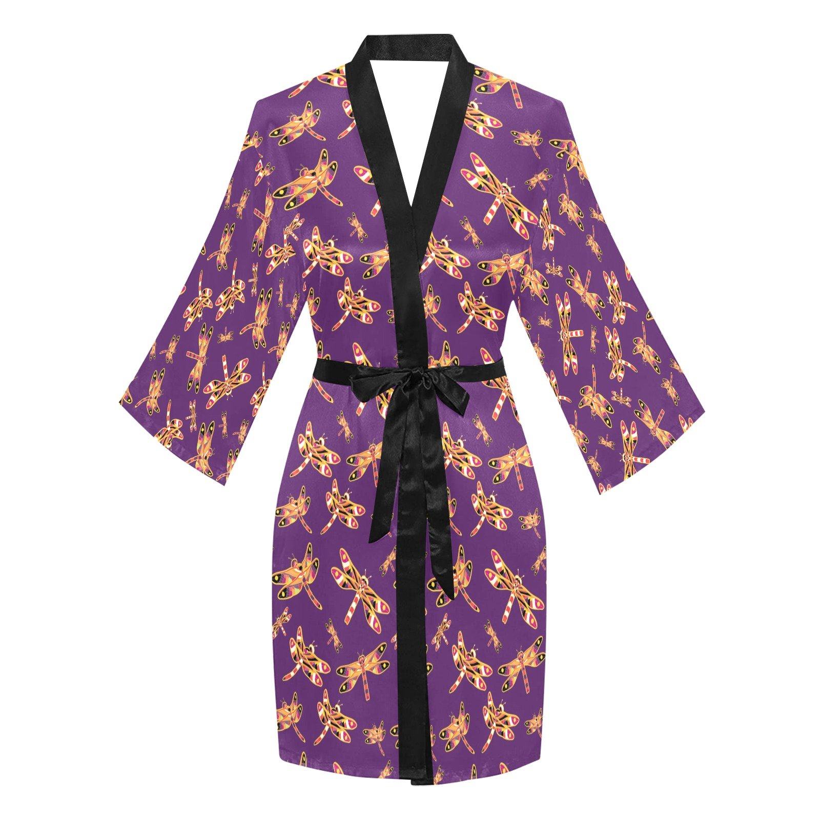 Gathering Yellow Purple Long Sleeve Kimono Robe Long Sleeve Kimono Robe e-joyer 