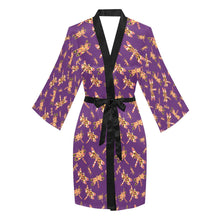 Load image into Gallery viewer, Gathering Yellow Purple Long Sleeve Kimono Robe Long Sleeve Kimono Robe e-joyer 
