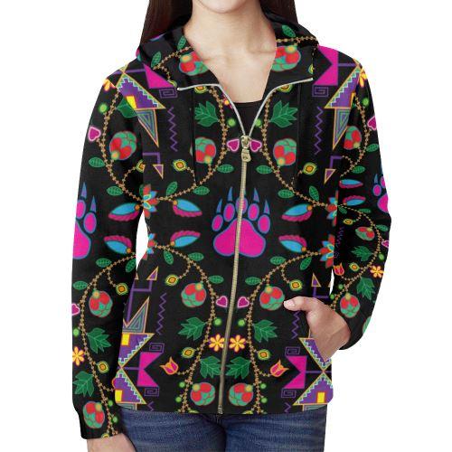 Geometric Floral Fall Full Zip Hoodie for Women