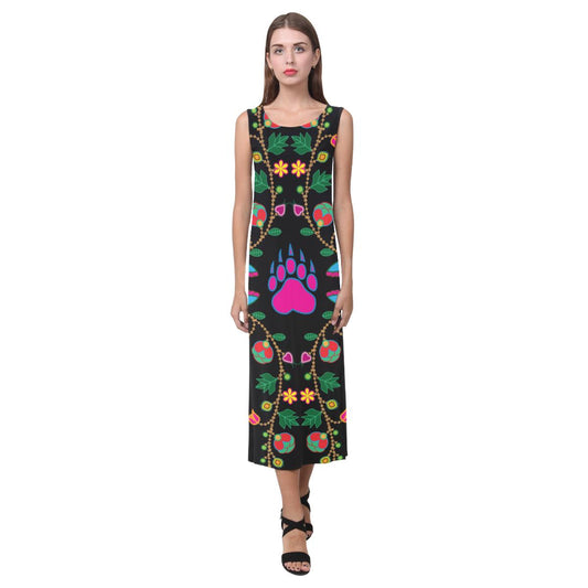 Geometric Floral Fall Phaedra Sleeveless Open Fork Long Dress