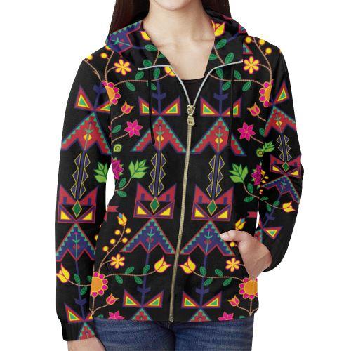 Geometric Floral Spring Full Zip Hoodie for Women