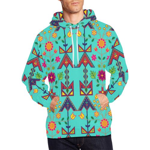 Geometric Floral Spring-Sky All Over Print Hoodie for Men (USA Size) (Model H13) All Over Print Hoodie for Men (H13) e-joyer 
