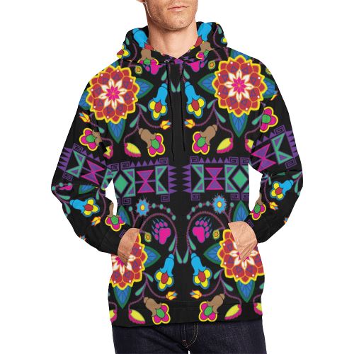 Geometric Floral Winter-Black All Over Print Hoodie for Men (USA Size) (Model H13) All Over Print Hoodie for Men (H13) e-joyer 