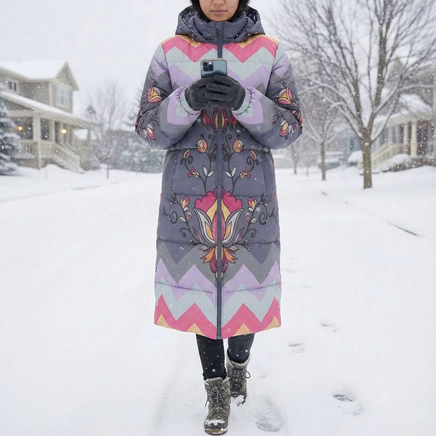 Crimson Drift Petals Unisex Long Down Jacket