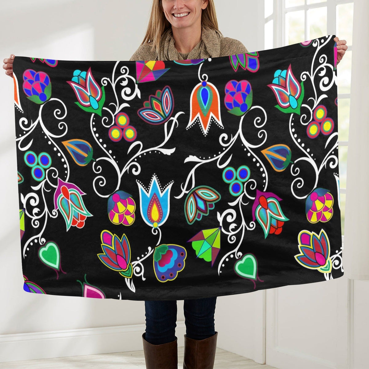 Indigenous Paisley Black Large Baby Blanket by 49 Dzine