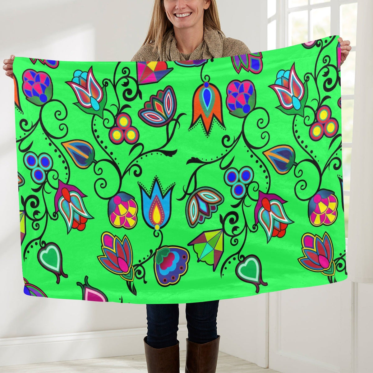 Indigenous Paisley Green Large Baby Blanket by 49 Dzine