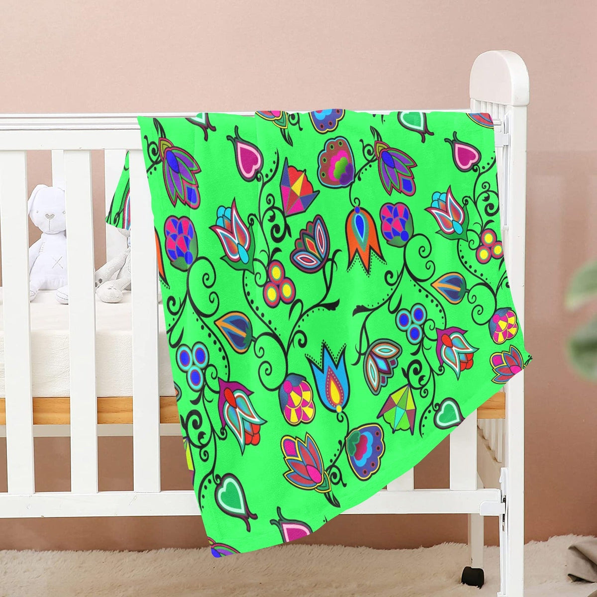 Indigenous Paisley Green Large Baby Blanket by 49 Dzine (image 2)