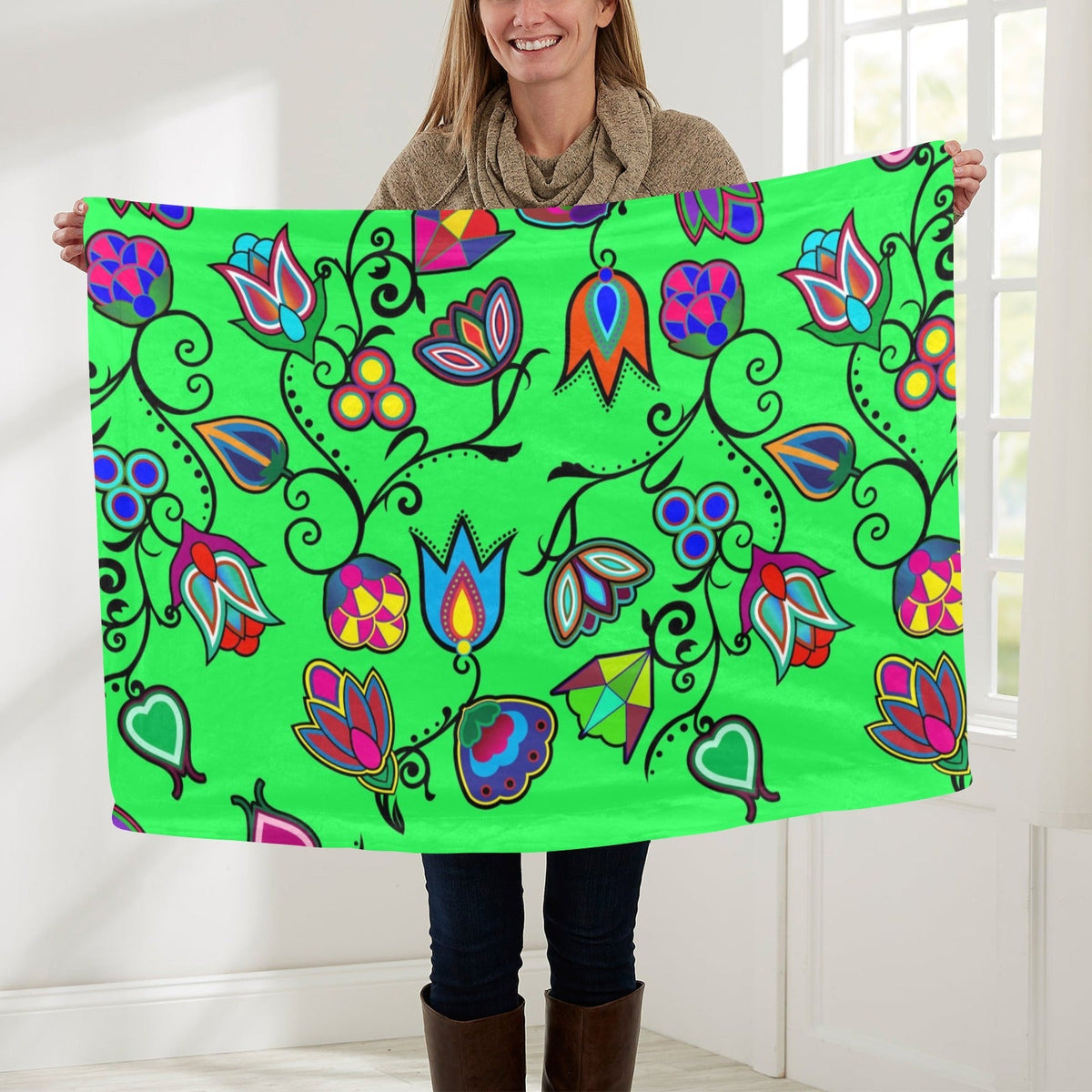Indigenous Paisley Green Small Baby Blanket by 49 Dzine