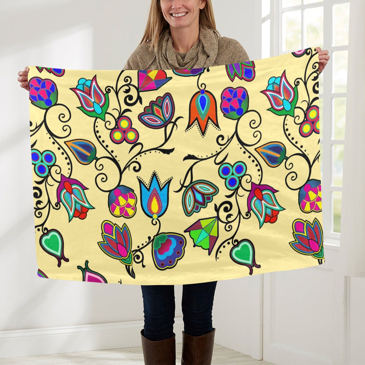 Indigenous Paisley Vanilla Small Baby Blanket by 49 Dzine