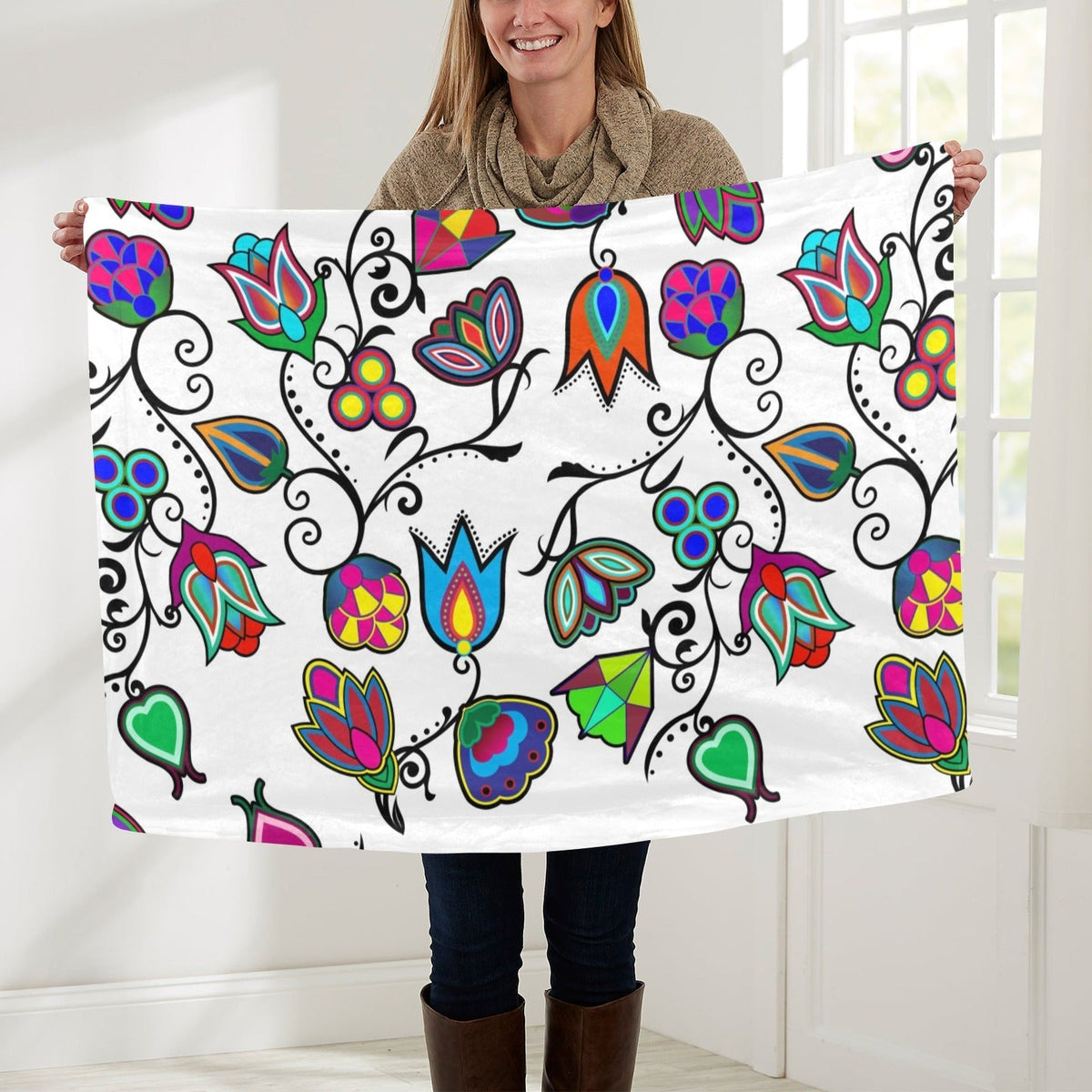 Indigenous Paisley White Small Baby Blanket by 49 Dzine