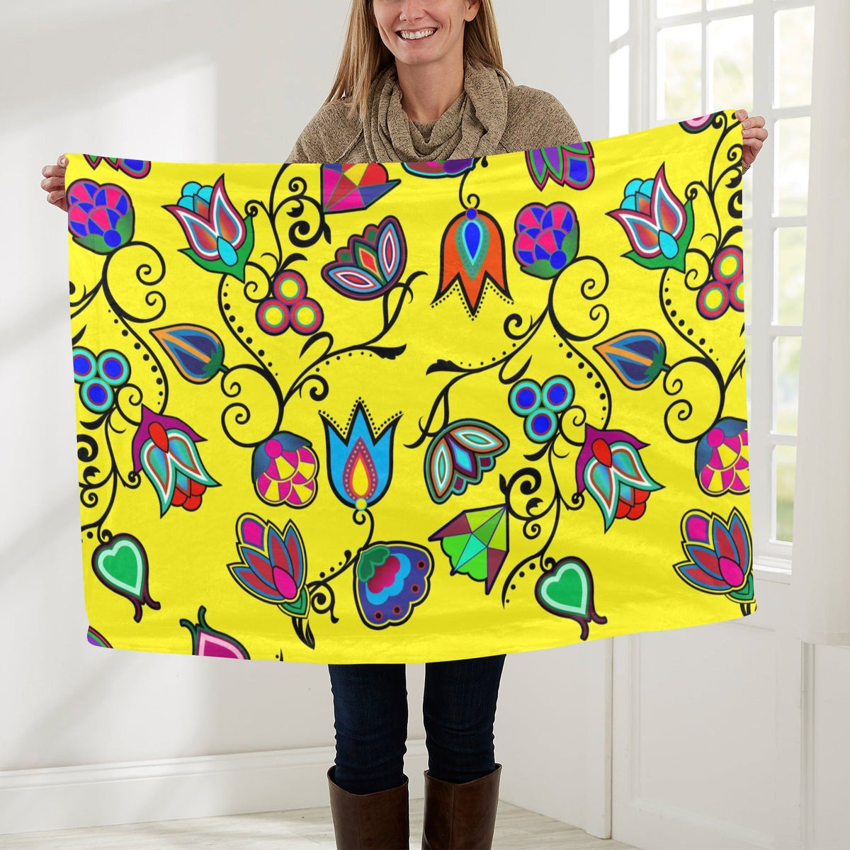 Indigenous Paisley Yellow Small Baby Blanket by 49 Dzine