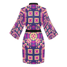 Load image into Gallery viewer, Kaleidoscope Bleu Long Sleeve Kimono Robe Long Sleeve Kimono Robe e-joyer 
