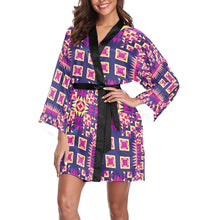 Load image into Gallery viewer, Kaleidoscope Bleu Long Sleeve Kimono Robe Long Sleeve Kimono Robe e-joyer 
