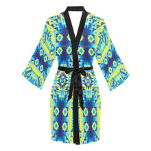 Load image into Gallery viewer, Kaleidoscope Jaune Bleu Long Sleeve Kimono Robe Long Sleeve Kimono Robe e-joyer 
