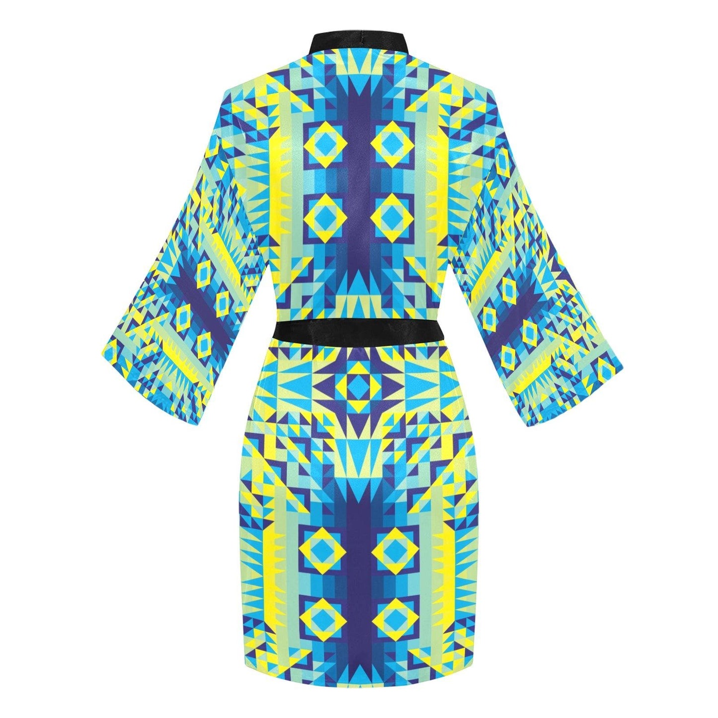 Kaleidoscope Jaune Bleu Long Sleeve Kimono Robe Long Sleeve Kimono Robe e-joyer 