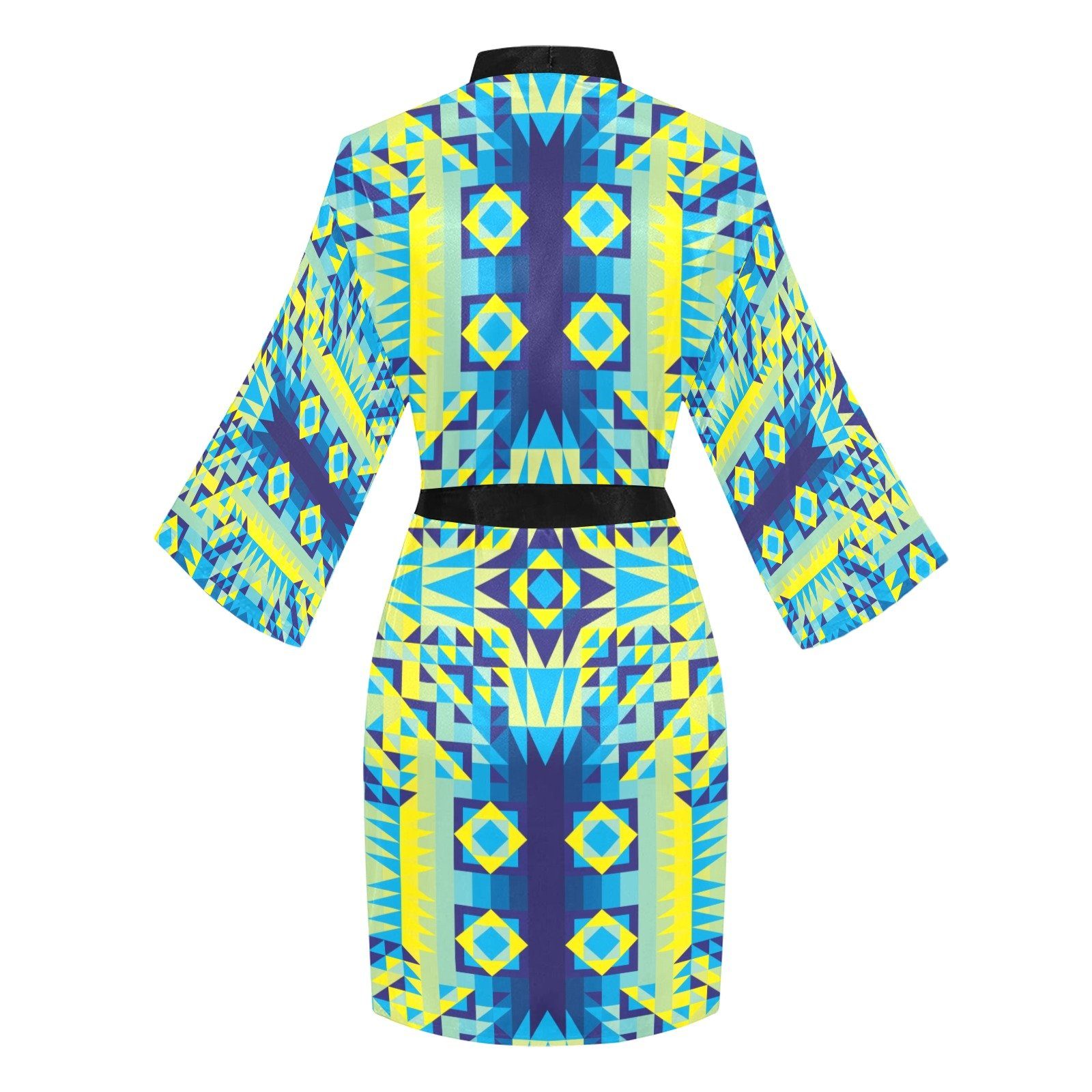 Kaleidoscope Jaune Bleu Long Sleeve Kimono Robe Long Sleeve Kimono Robe e-joyer 