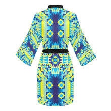 Load image into Gallery viewer, Kaleidoscope Jaune Bleu Long Sleeve Kimono Robe Long Sleeve Kimono Robe e-joyer 
