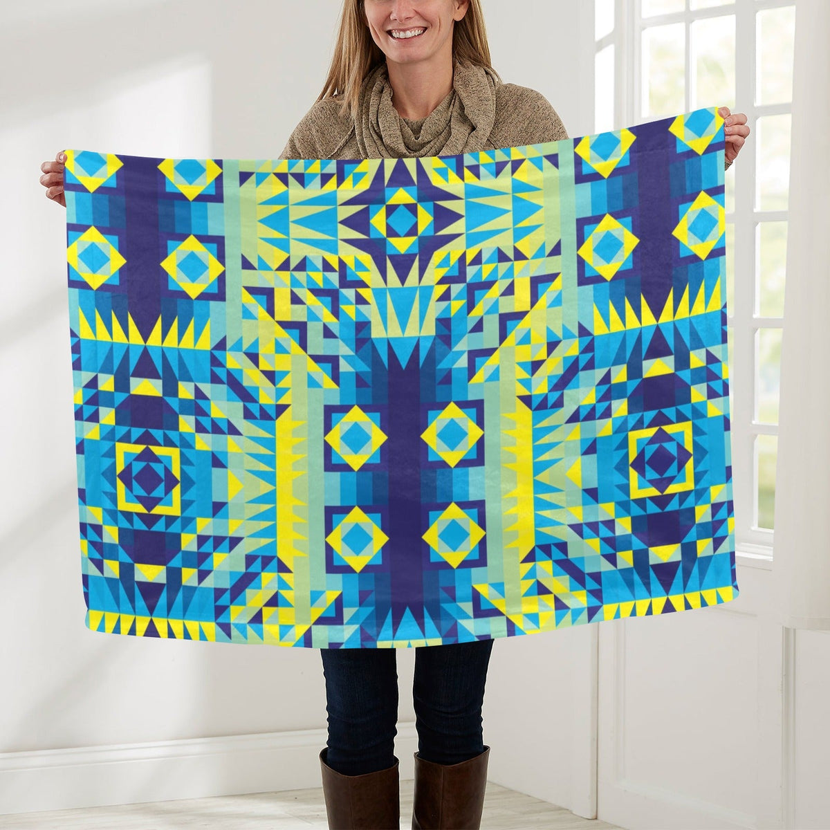 Kaleidoscope Jaune Bleu Small Baby Blanket by 49 Dzine