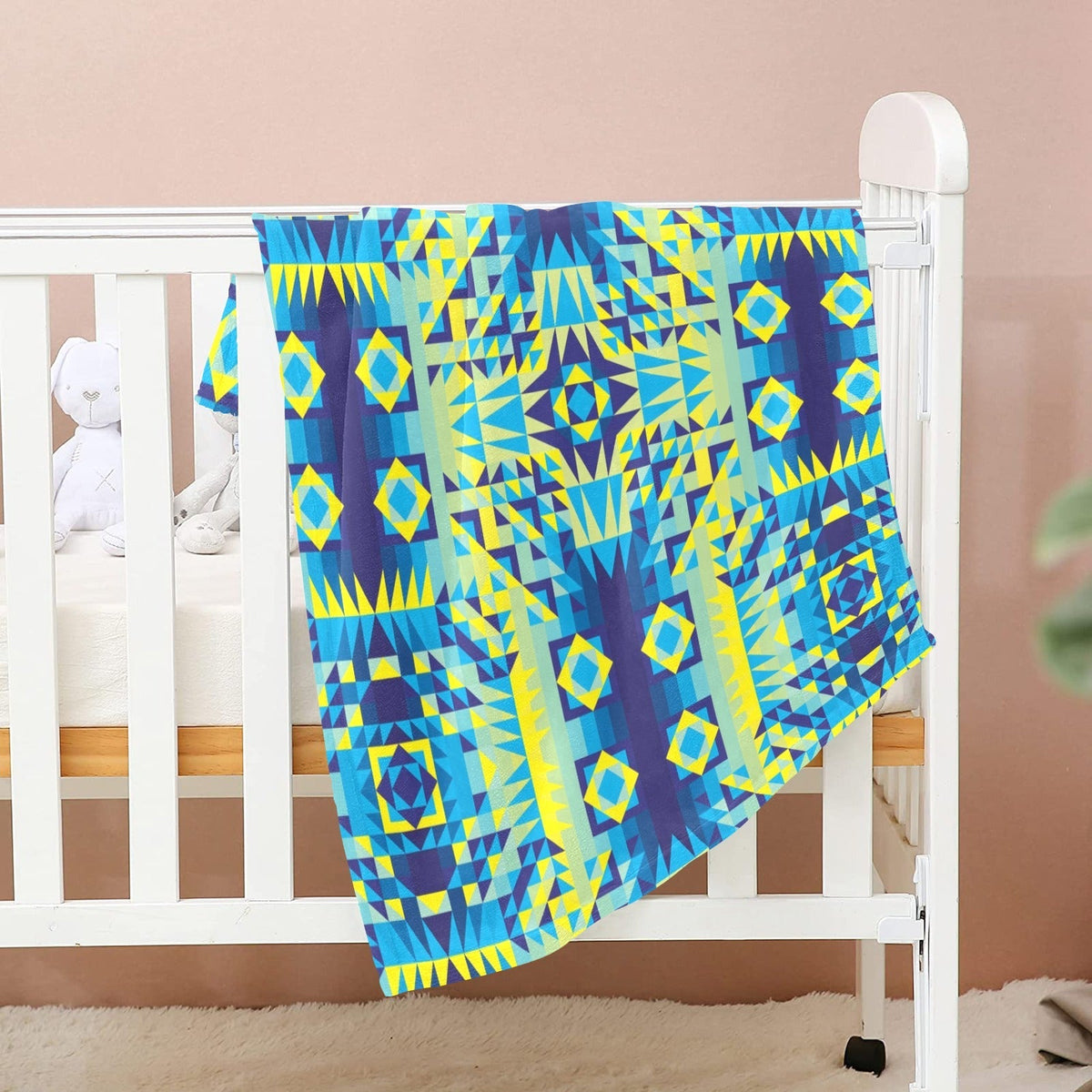 Kaleidoscope Jaune Bleu Small Baby Blanket by 49 Dzine (image 2)
