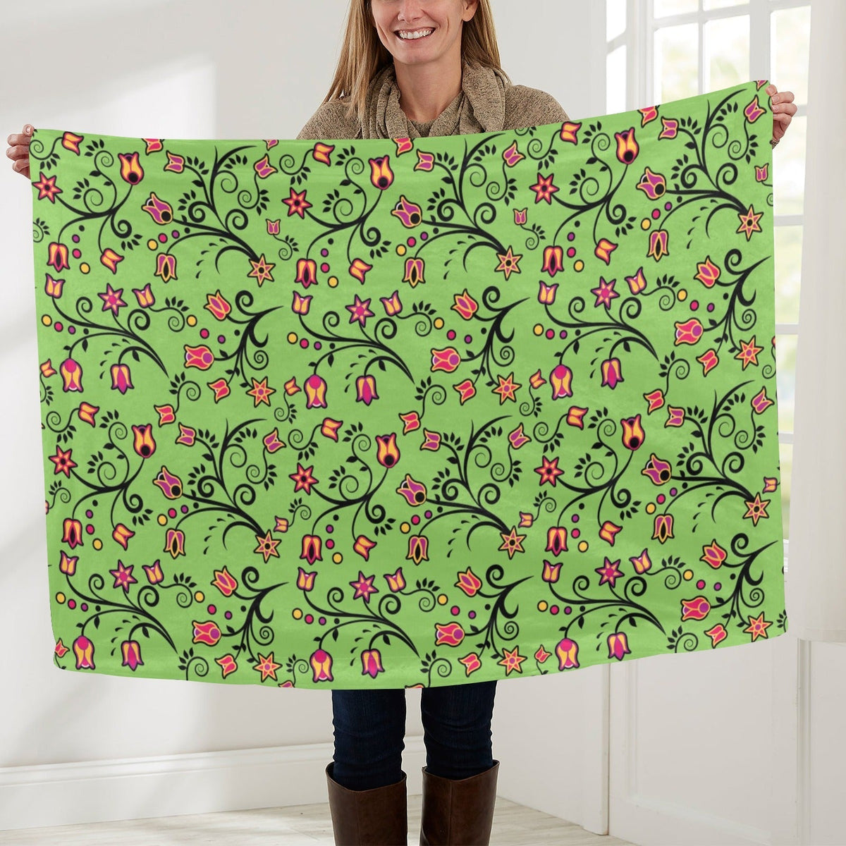 Light Green Yellow Star Large Baby Blanket by 49 Dzine