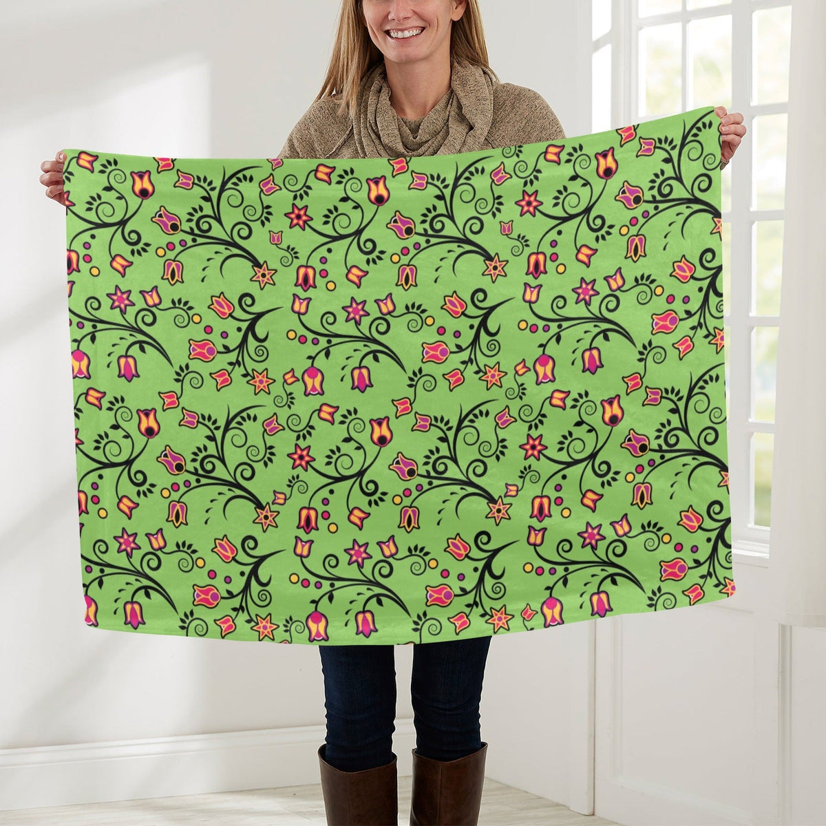Light Green Yellow Star Small Baby Blanket by 49 Dzine