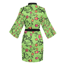 Load image into Gallery viewer, LightGreen Yellow Star Long Sleeve Kimono Robe Long Sleeve Kimono Robe e-joyer 
