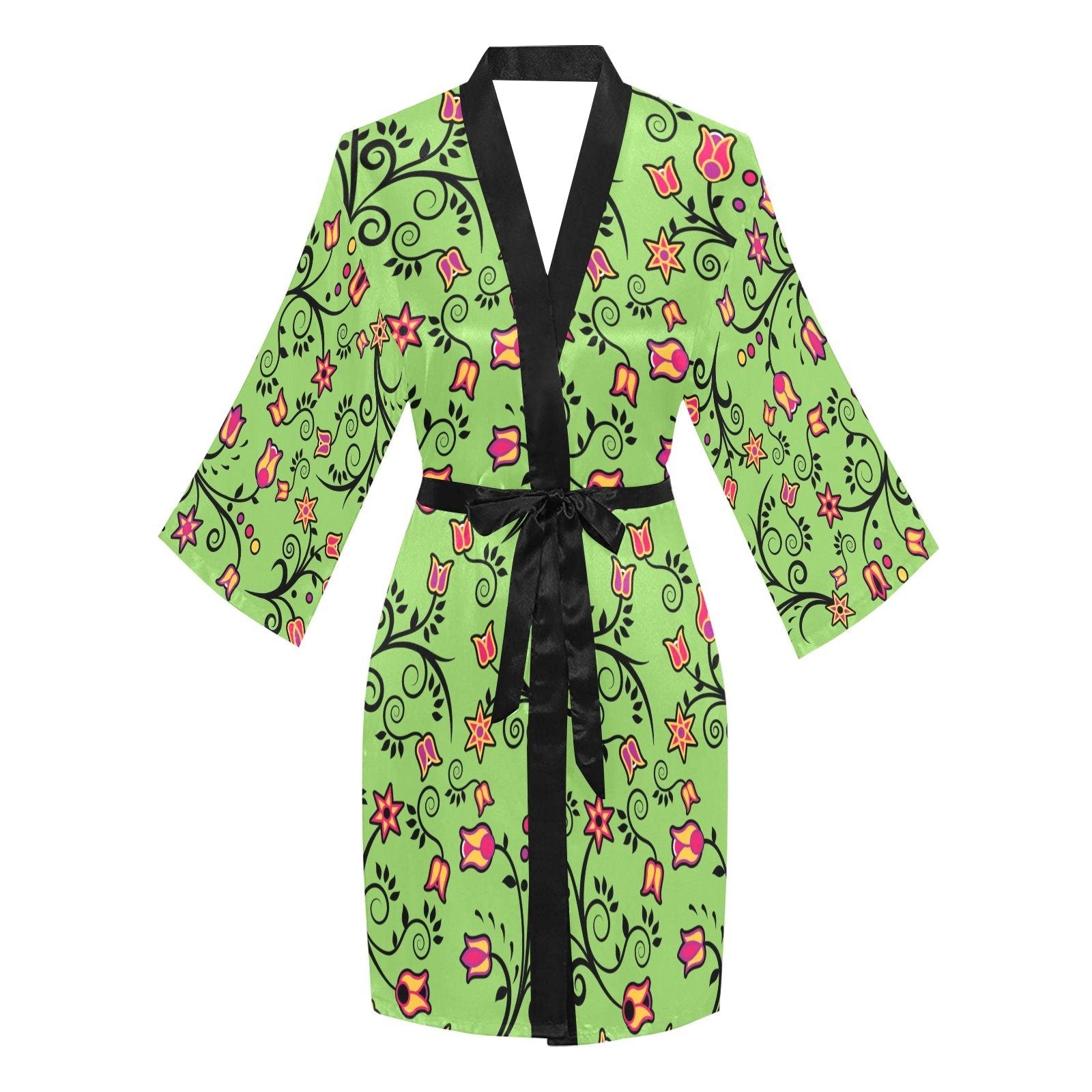 LightGreen Yellow Star Long Sleeve Kimono Robe Long Sleeve Kimono Robe e-joyer 