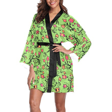 Load image into Gallery viewer, LightGreen Yellow Star Long Sleeve Kimono Robe Long Sleeve Kimono Robe e-joyer 
