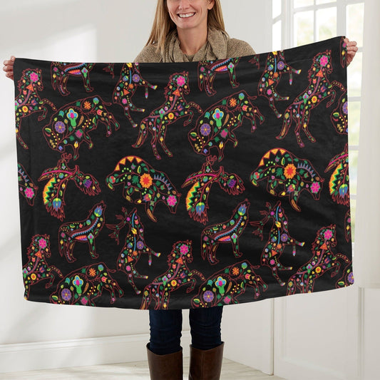 Neon Floral Animals Large Baby Blanket
