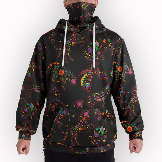 Neon Floral Animals Hoodie With Half Balaclava