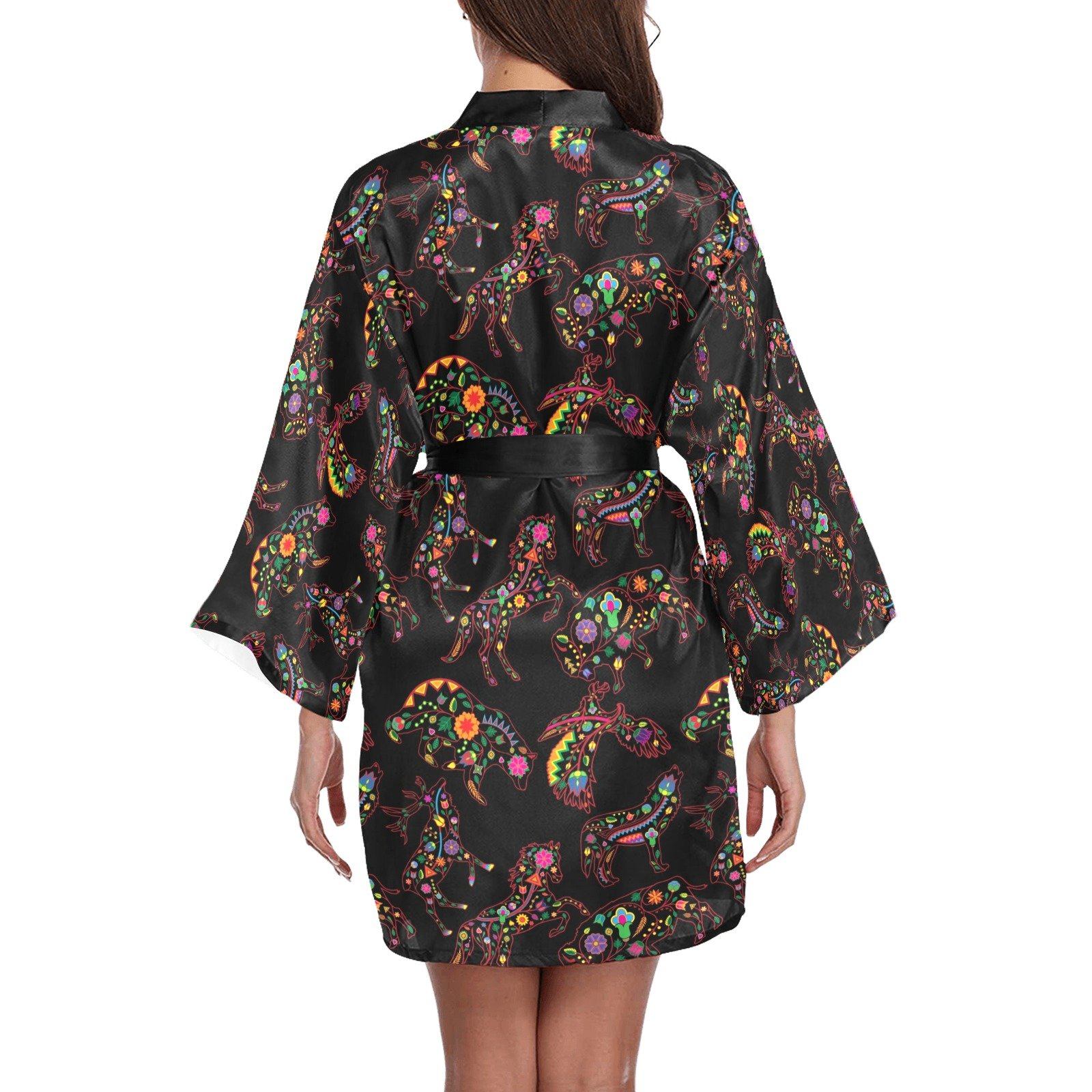 Neon Floral Animals Long Sleeve Kimono Robe Long Sleeve Kimono Robe e-joyer 