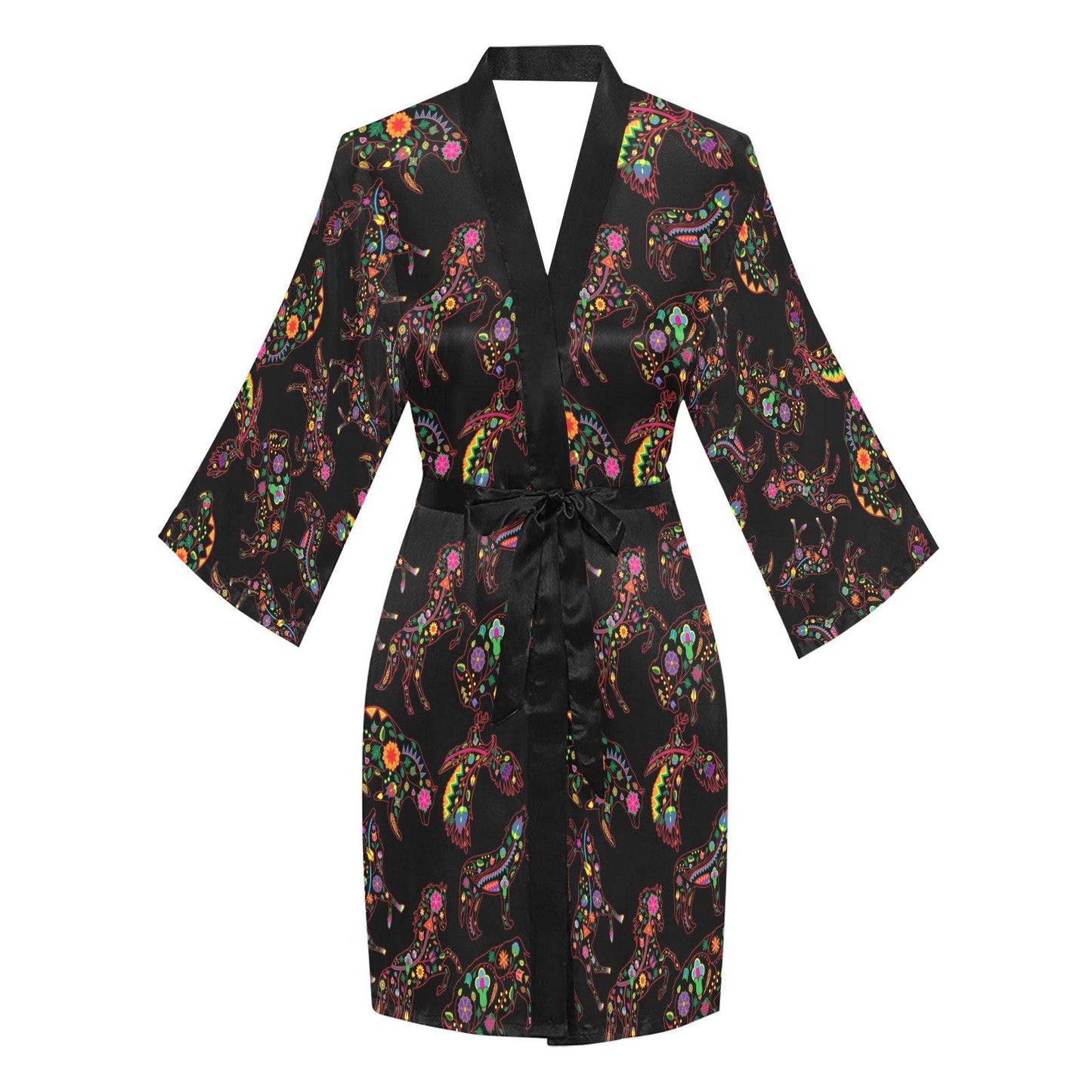 Neon Floral Animals Long Sleeve Kimono Robe Long Sleeve Kimono Robe e-joyer 