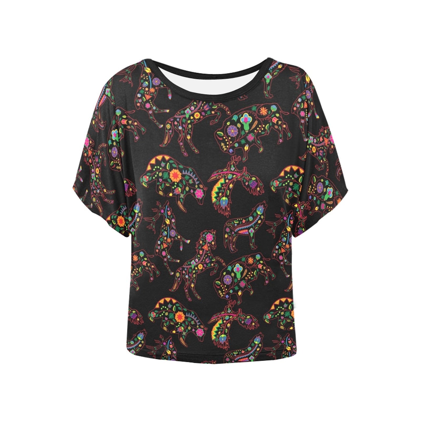 Neon Floral Animals Batwing Blouse