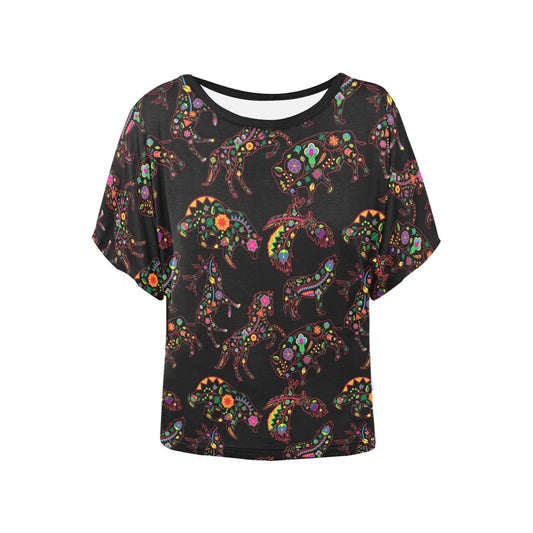 Neon Floral Animals Batwing Blouse