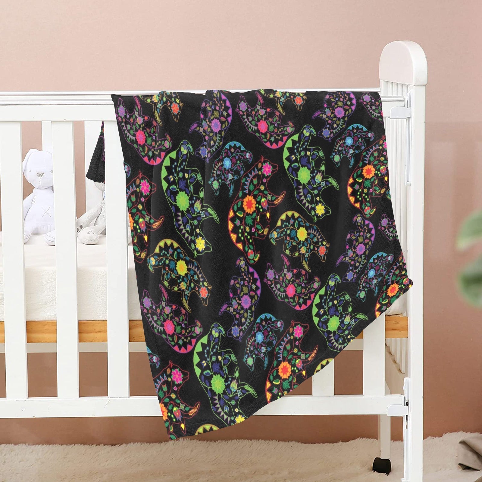 Neon Floral Bears Baby Blanket 30"x40" Baby Blanket 30"x40" e-joyer 