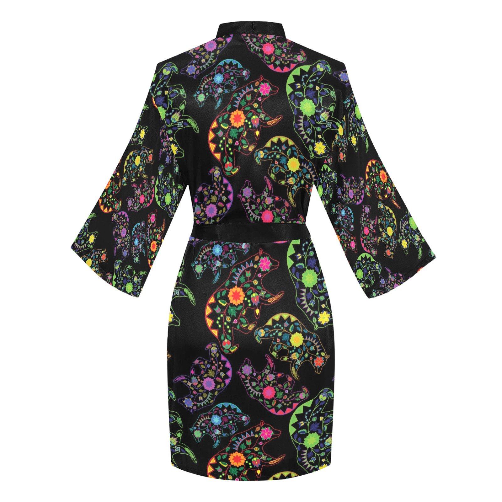 Neon Floral Bears Long Sleeve Kimono Robe Long Sleeve Kimono Robe e-joyer 