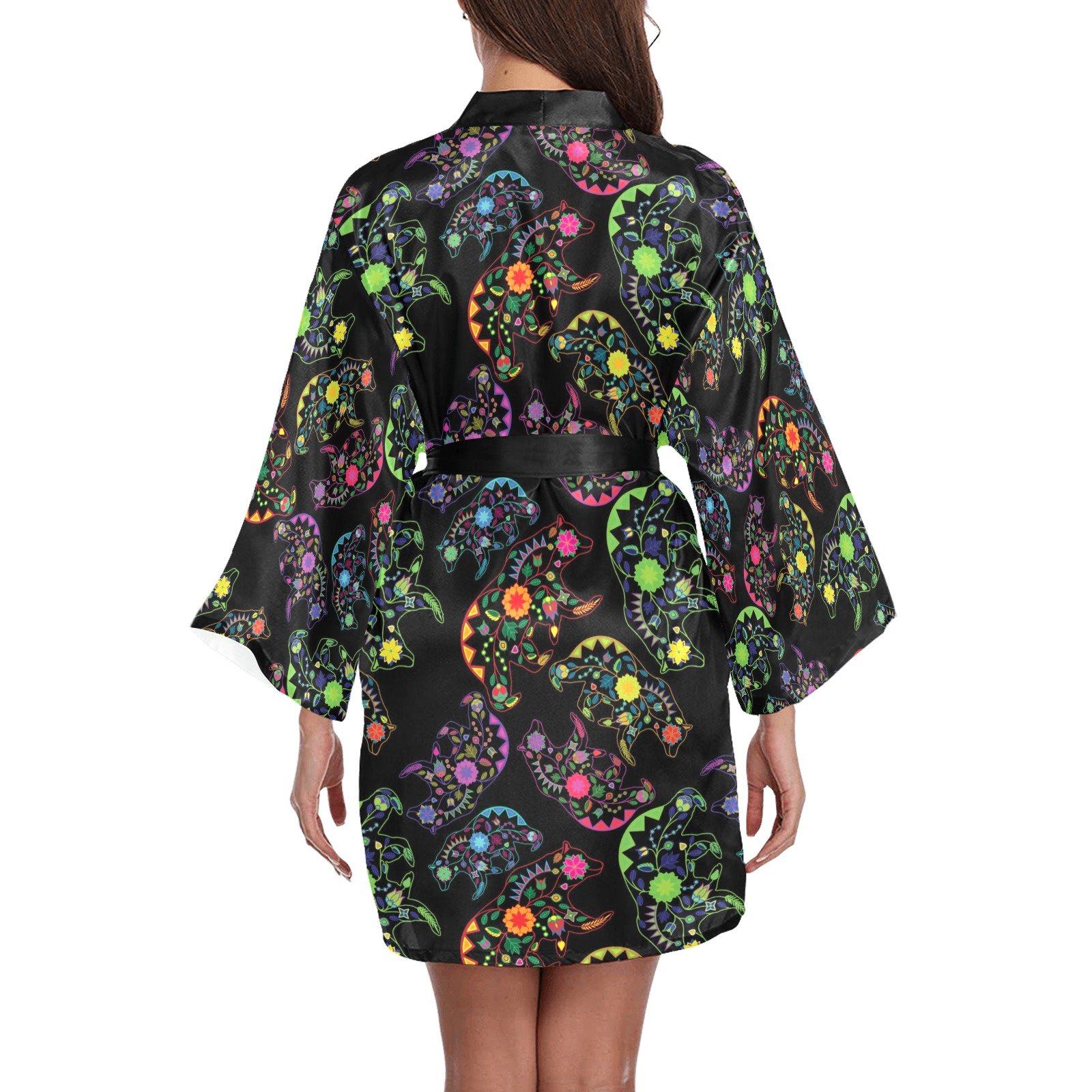 Neon Floral Bears Long Sleeve Kimono Robe Long Sleeve Kimono Robe e-joyer 