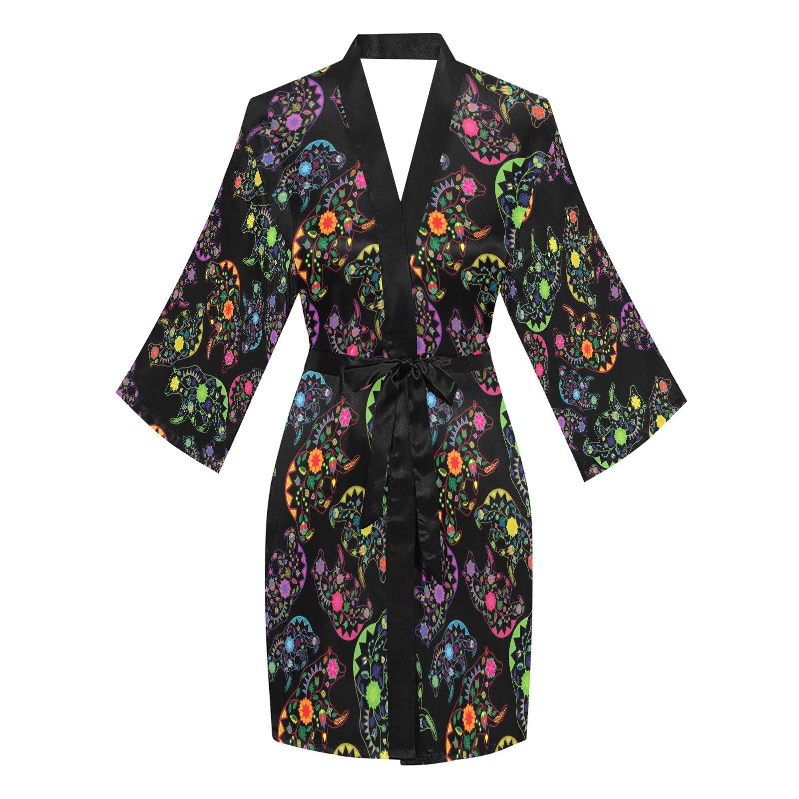 Neon Floral Bears Long Sleeve Kimono Robe Long Sleeve Kimono Robe e-joyer 