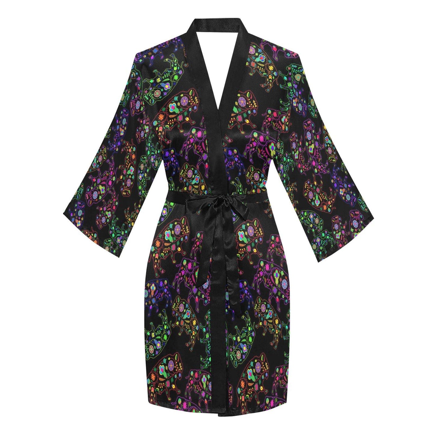 Neon Floral Buffalos Long Sleeve Kimono Robe Long Sleeve Kimono Robe e-joyer 