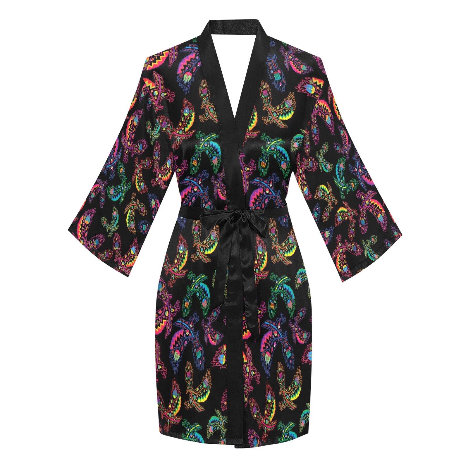 Neon Floral Eagles Long Sleeve Kimono Robe Long Sleeve Kimono Robe e-joyer 