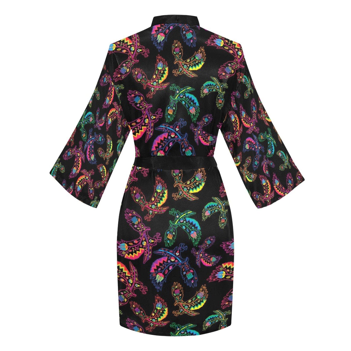 Neon Floral Eagles Long Sleeve Kimono Robe Long Sleeve Kimono Robe e-joyer 