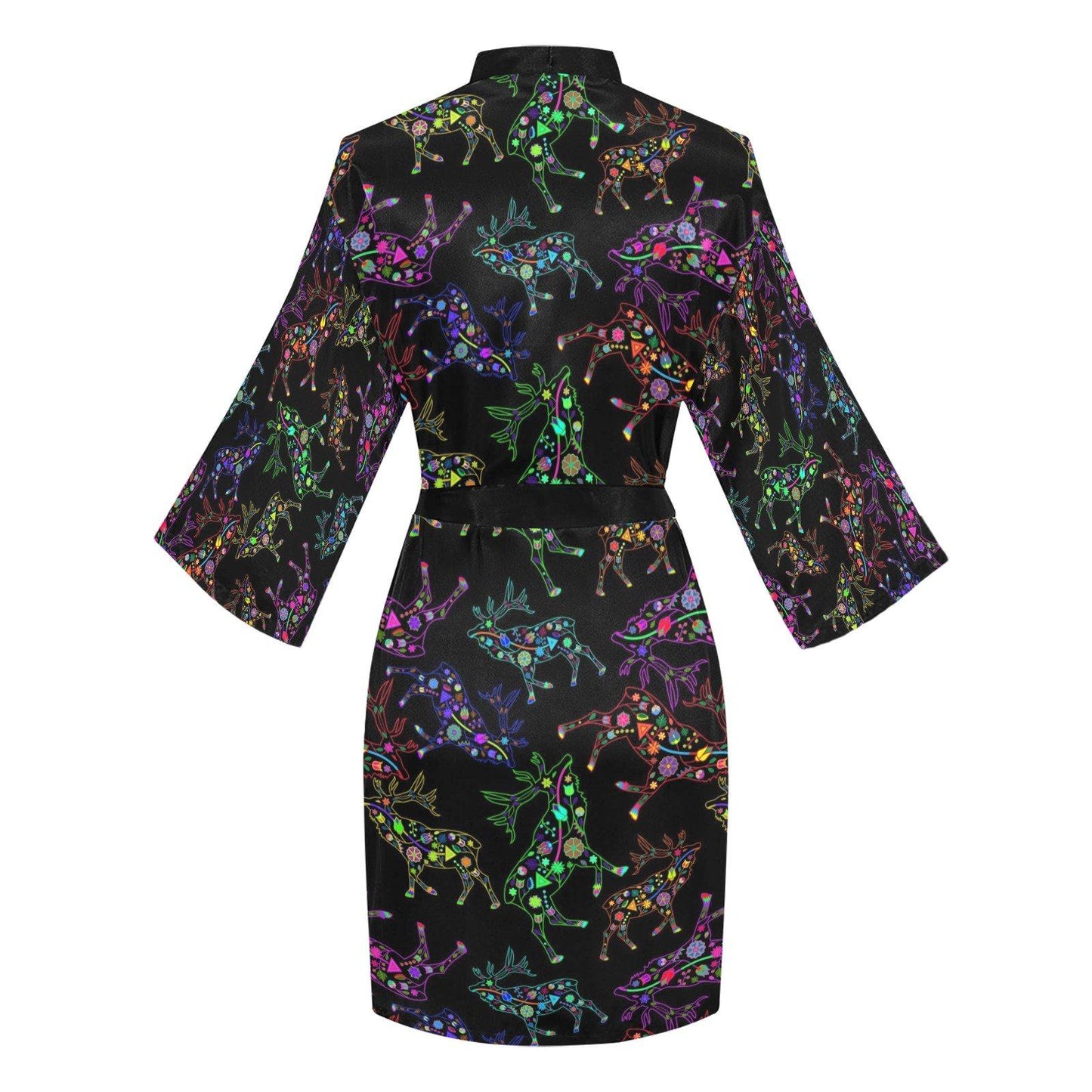 Neon Floral Elks Long Sleeve Kimono Robe Long Sleeve Kimono Robe e-joyer 