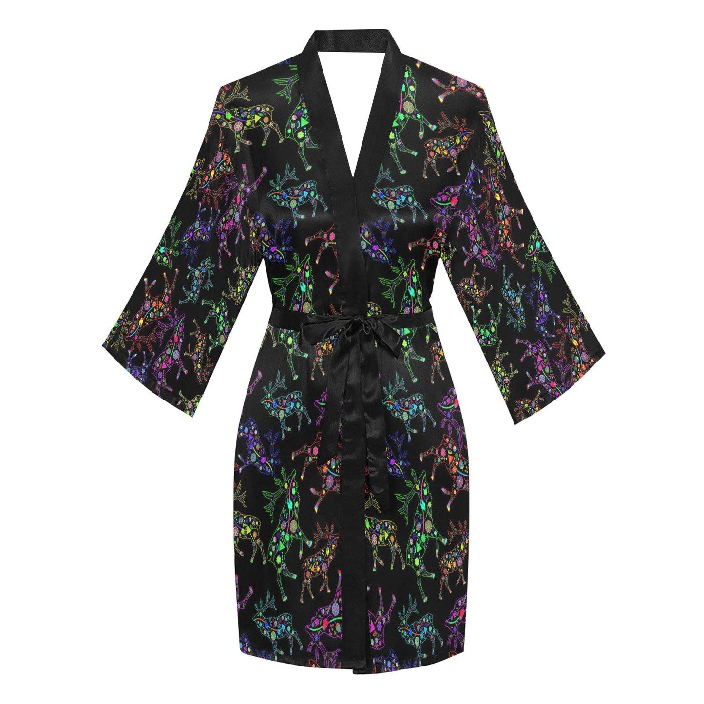 Neon Floral Elks Long Sleeve Kimono Robe Long Sleeve Kimono Robe e-joyer 