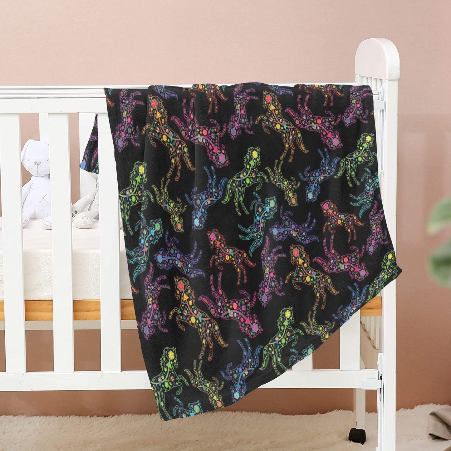 Neon Floral Horses Baby Blanket 40"x50" Baby Blanket 40"x50" e-joyer 