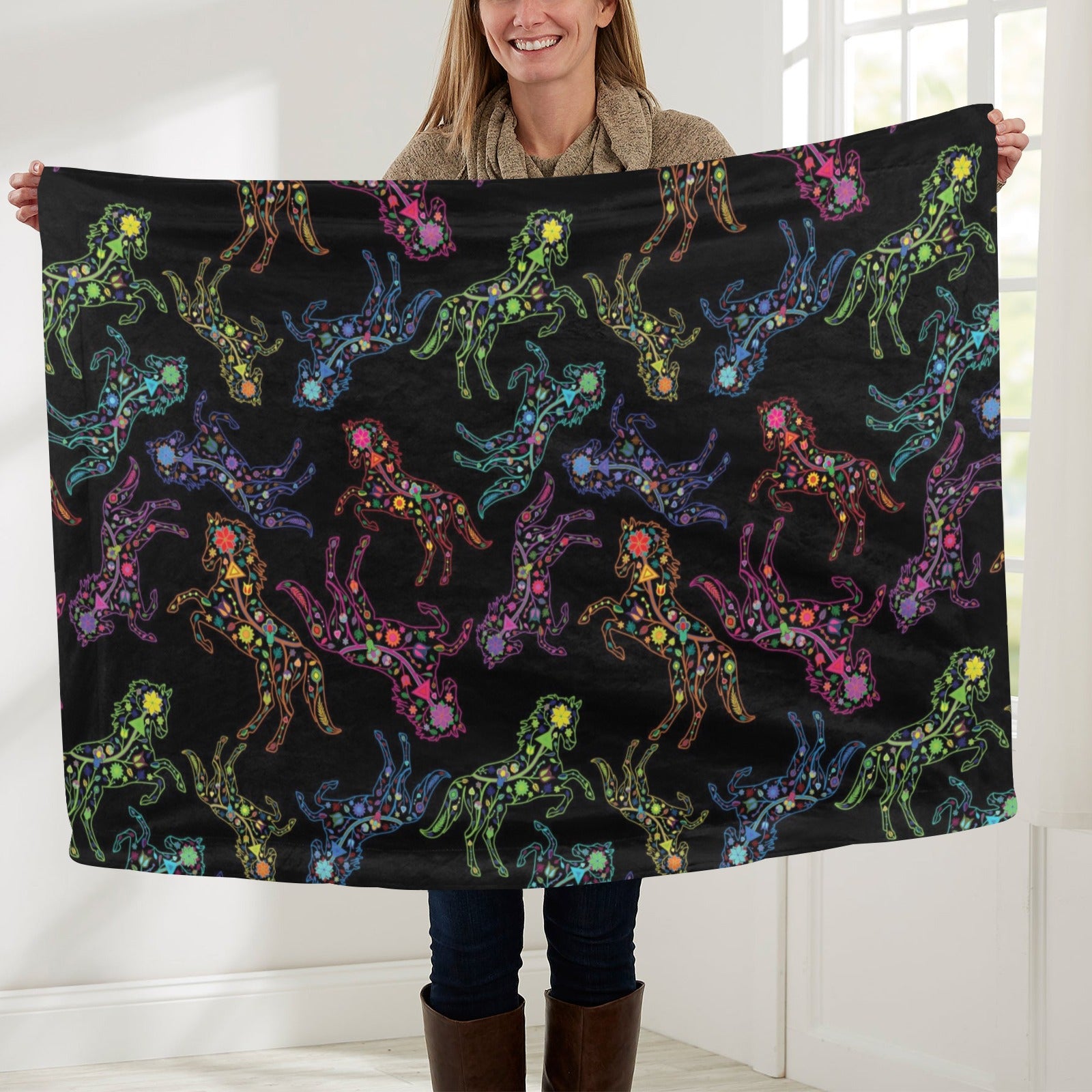 Neon Floral Horses Baby Blanket 40"x50" Baby Blanket 40"x50" e-joyer 