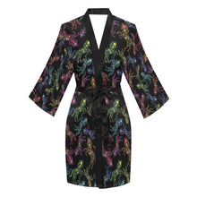 Load image into Gallery viewer, Neon Floral Horses Long Sleeve Kimono Robe Long Sleeve Kimono Robe e-joyer 
