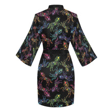 Load image into Gallery viewer, Neon Floral Horses Long Sleeve Kimono Robe Long Sleeve Kimono Robe e-joyer 
